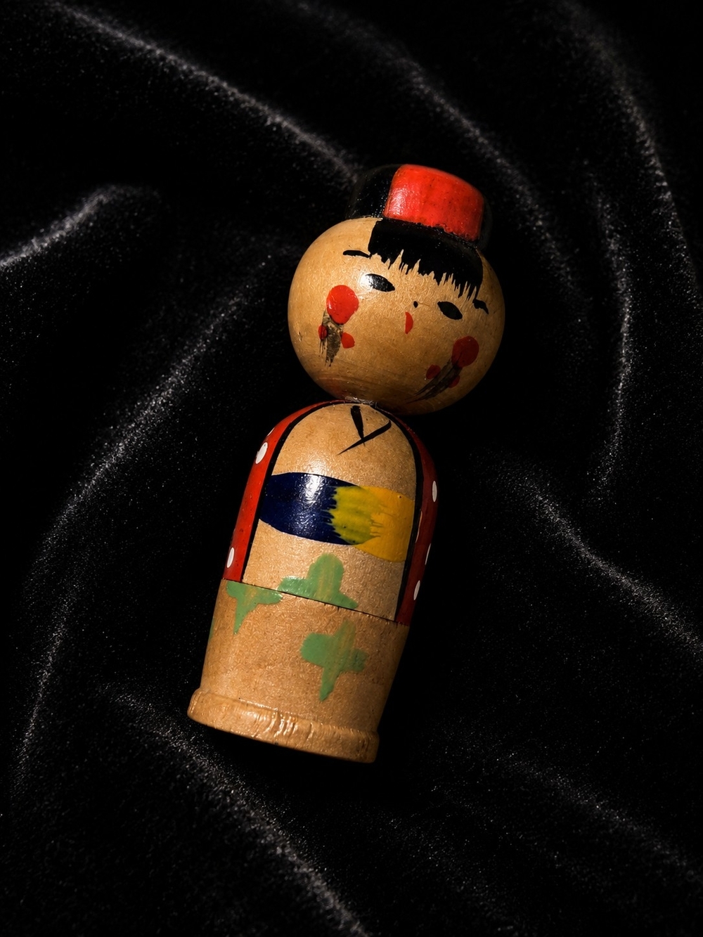 Vintage Japanese Wooden Nesting Kokeshi Doll Set – Hand-Painted Mini Folk Art - Picture 4 of 6